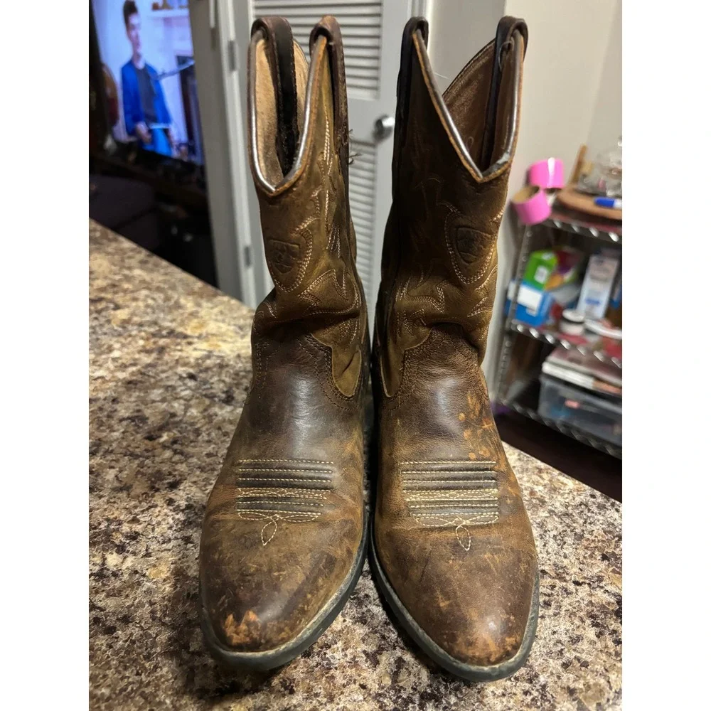 Ariat Kids Heritage Western Distressed Brown Leather Boots 10001825 Size 2.5